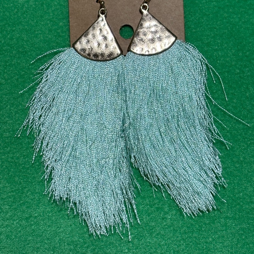 Silver and Blue Tassel Earrings